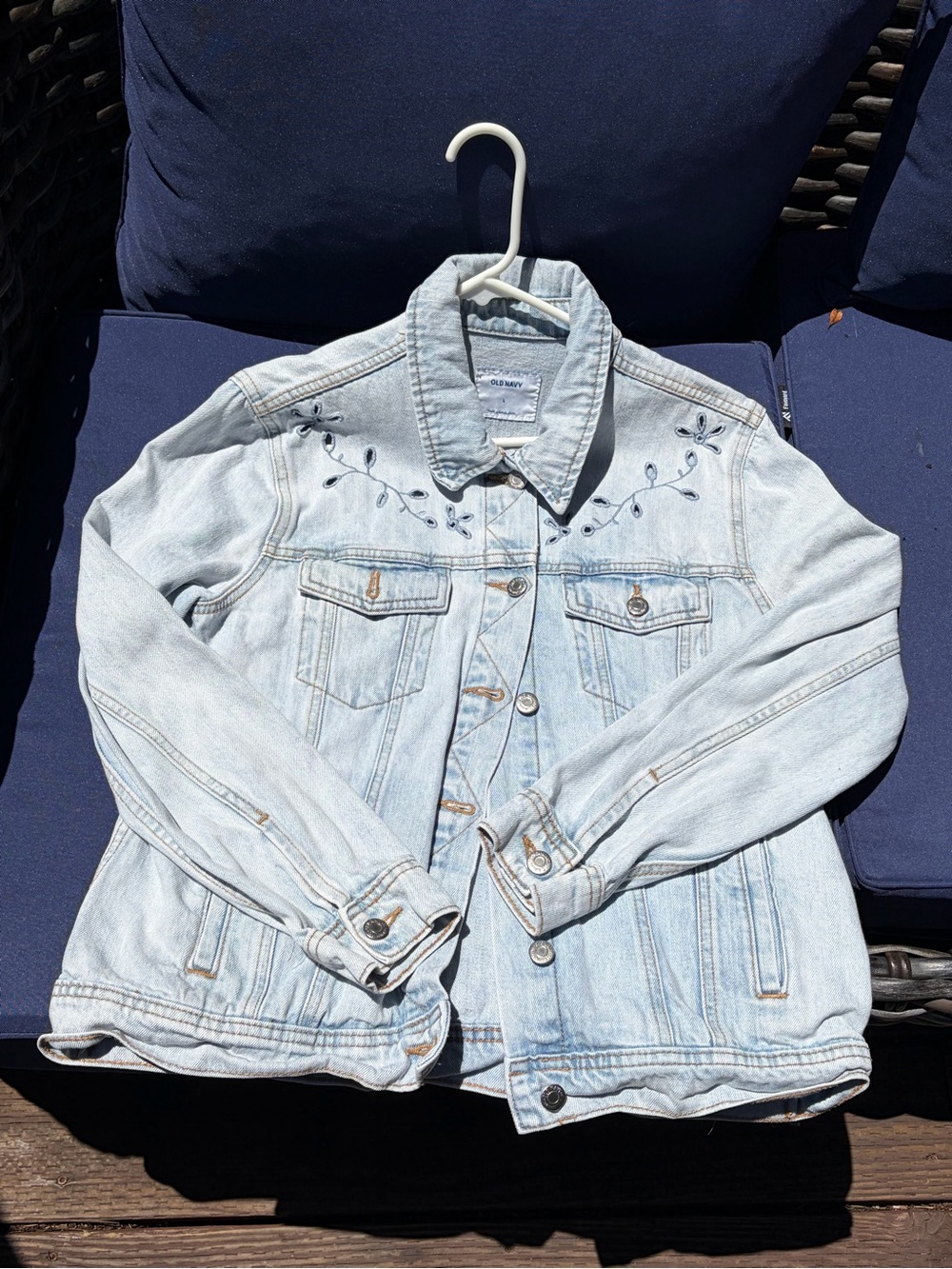 Old Navy Light Blue Embroidered Denim Jacket